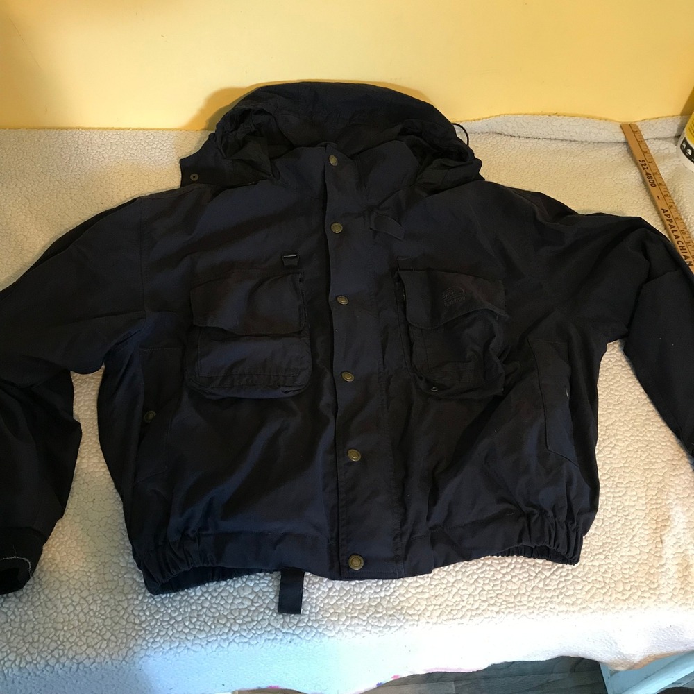 Hodgman Mens XL Wading Fishing Jacket Navy Blue Hooded Waterproof Shell Utility